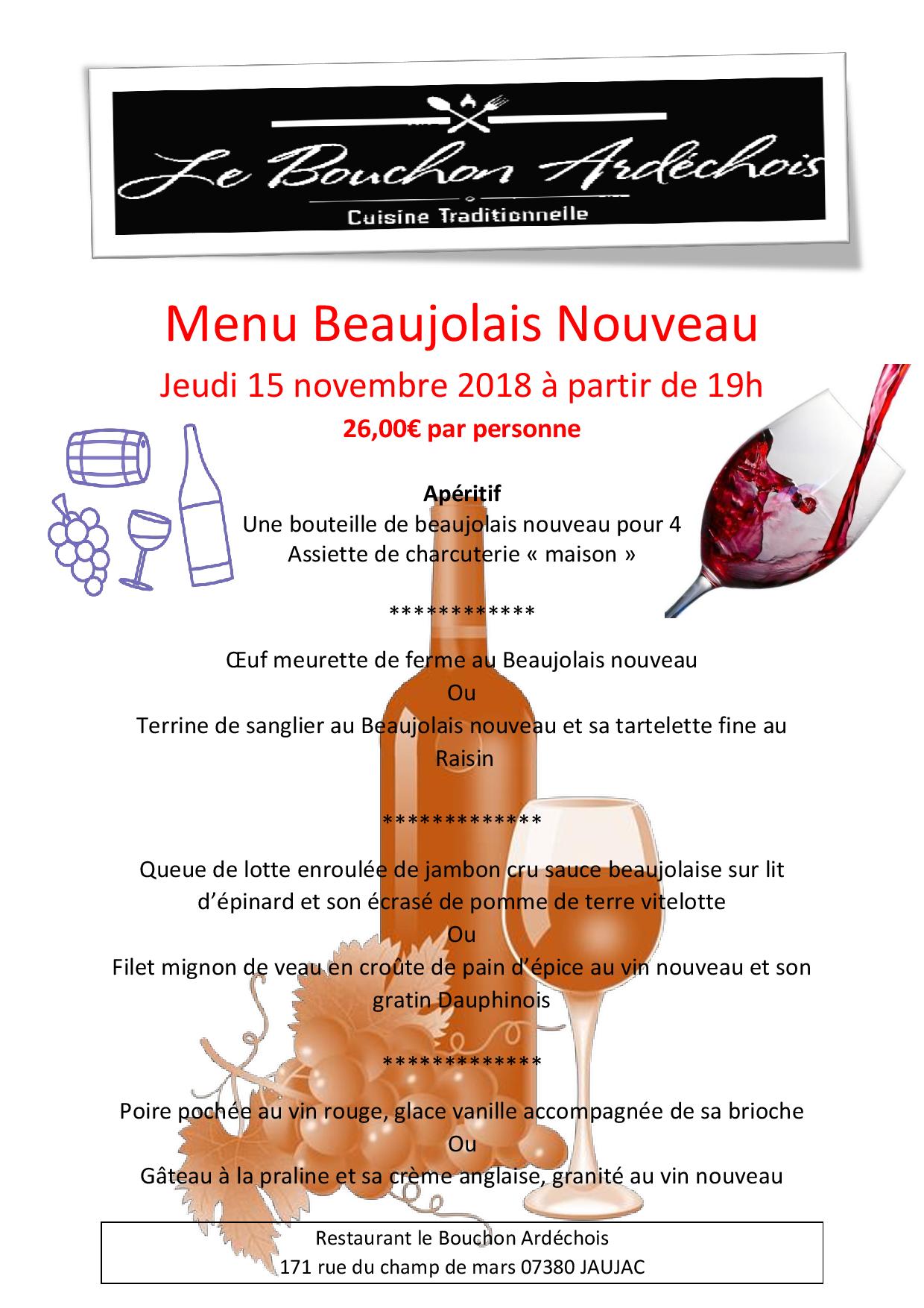 Soirée beaujolais nouveau Restaurant Ardéchois de Cuisine